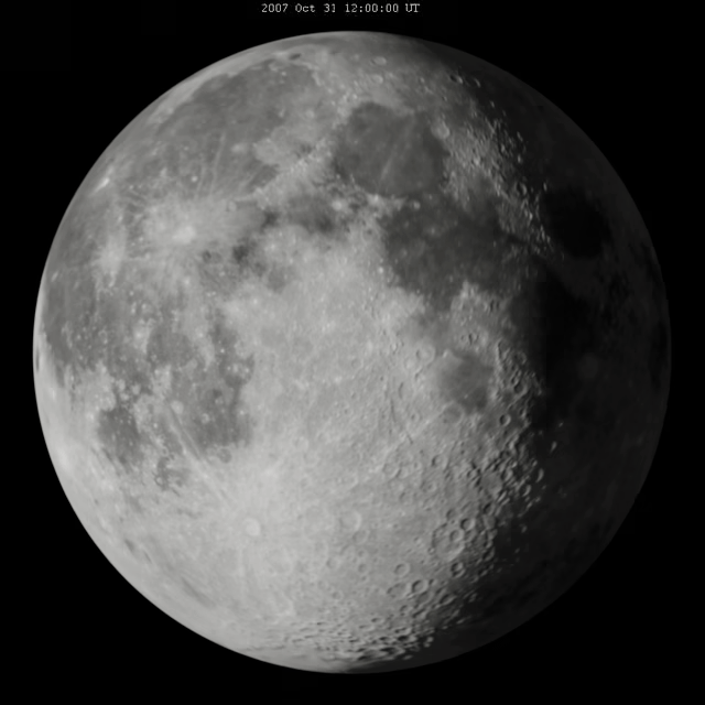 Animated GIF of the Moon over one month showing libration — the
                slight wobble that lets us see slightly around the Moon's edges —
                alongside its changing phase.
